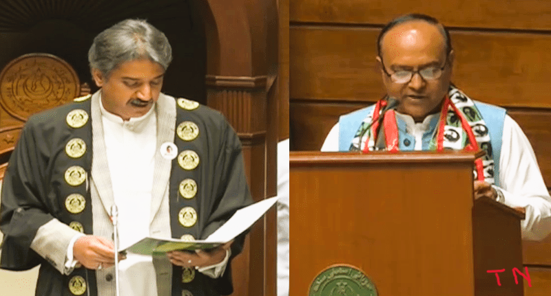 speaker awais qader shah depety speake anthoni naved se oath lay rehay hnr
