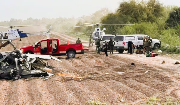 Authorities in La Grulla, Texas, at the site of a National Guard helicopter crash