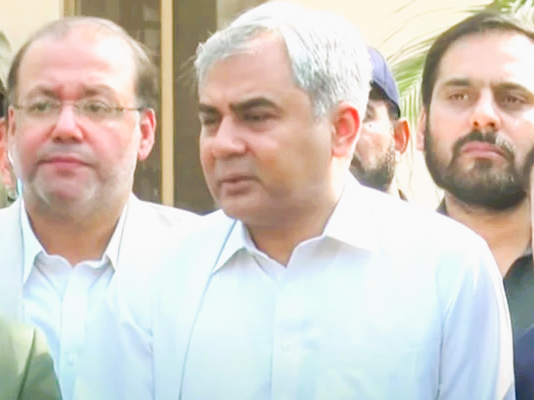 Interior Minister Mohsin Naqvi addresses the media persons