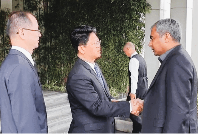 Interior Minister Mohsin Naqvi meets a Chinese team of investigators at Beijing’s embassy in Islamabad