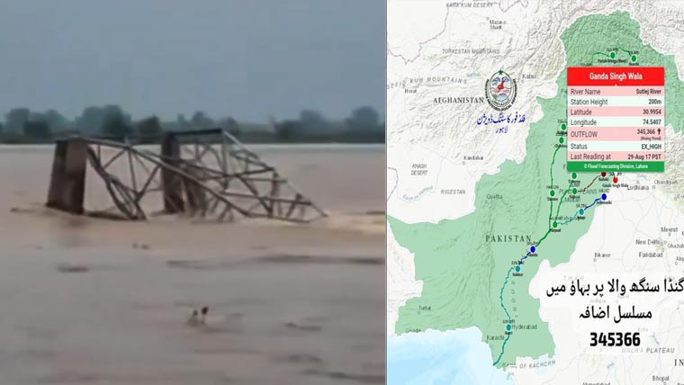 دریا ستلج کے علاقے گنڈا سنگھ والا میں سیلاب کا خطرہ