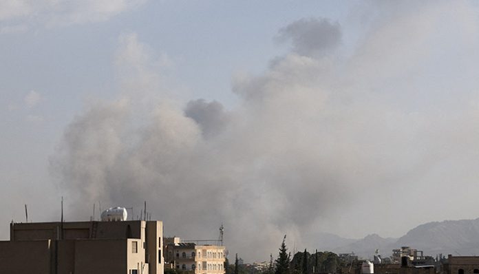 Smoke rises from the sites of Israeli airstrikes in Sanaa